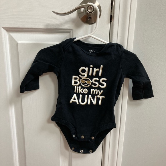 Black onesie size 6 months with phrase “girl boss like my aunt” on front. - Picture 1 of 3